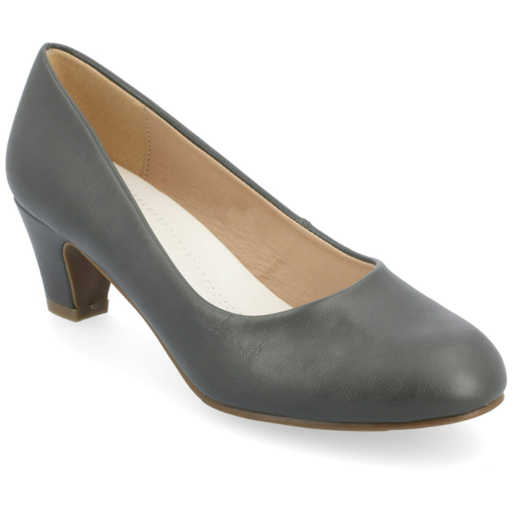 Journee Women's 9 Stone Grey Comfort Insole Round Toe Low Block Heel Pumps NIB